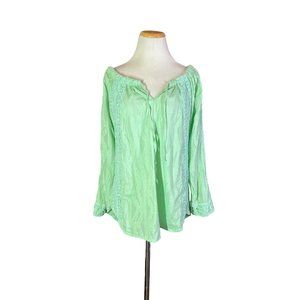 Sundance Size M Seafoam Green Top Lace Cotton Drawstring Neckline